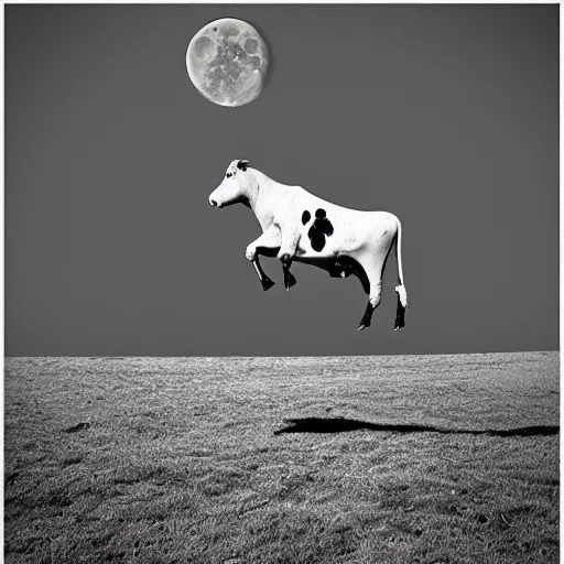 Image similar to A cow jumping of the moon