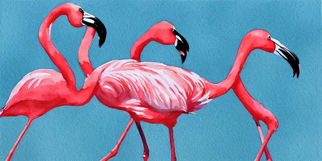 Image similar to Flamingos mating dance, watercolor by Toni Llobet