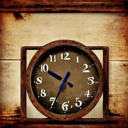 Image similar to A rustic album cover of a clock, rusty