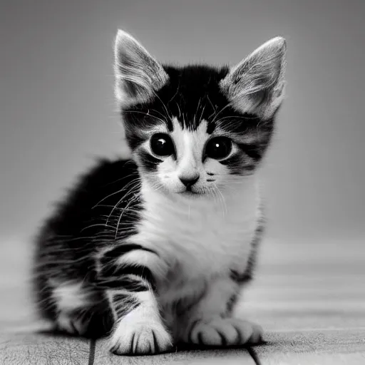 Image similar to a kitten, award winning black and white photography