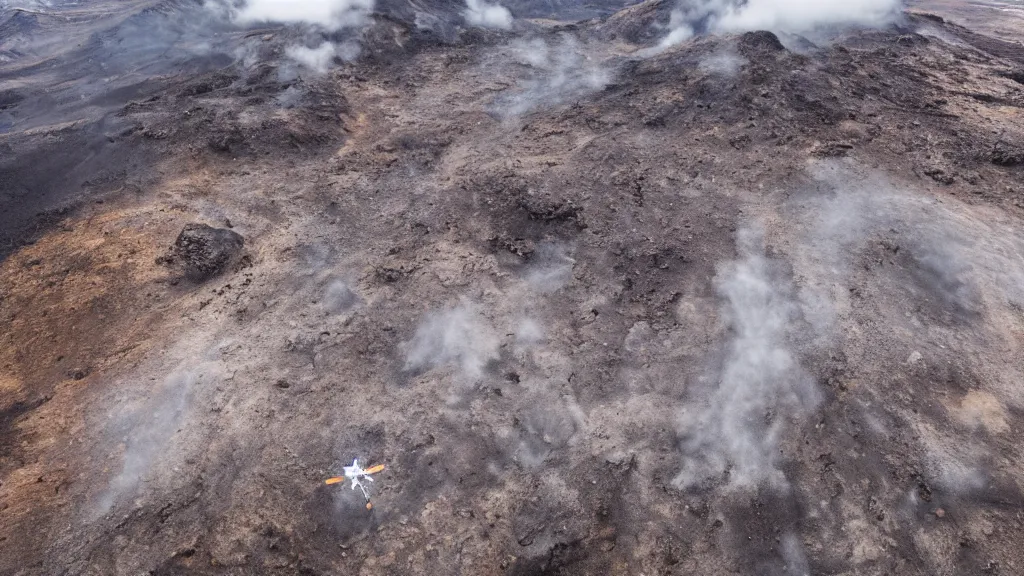 Prompt: I flew my drone over an active volcano in Iceland and there are the incredible pictures I took