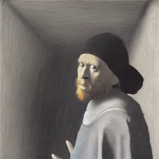 Prompt: the last man on earth, charcoal painted by johannes vermeer