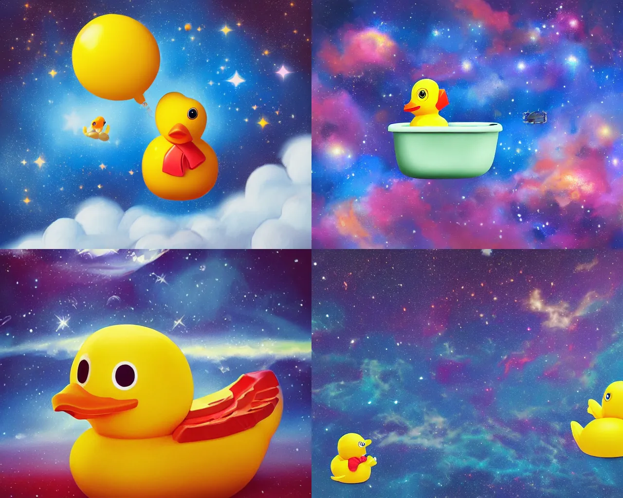 Prompt: a rubber ducky floating in space. Trending on ArtStation. Cosmic skies, Cosmos.