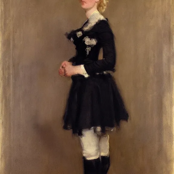 Prompt: portrait of a middle aged maid with blonde hair, by sargent, 1880