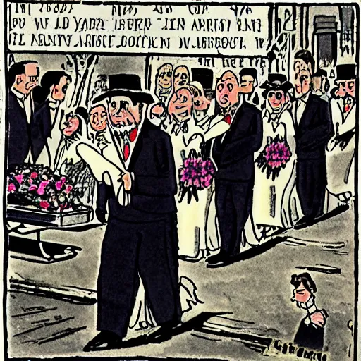 Image similar to Walk in a funeral procession, not in a marriage, comic, caricature