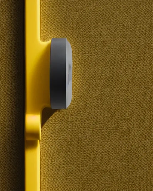 Prompt: a photo of a stylish yellow consumer device designed by dieter rams and jony ive for bang & olufsen, rim lit, shallow depth of field