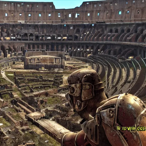 Image similar to Rebuild postapocalyptic Colosseum in Rome, screenshot from Fallout: New Vegas (2010)