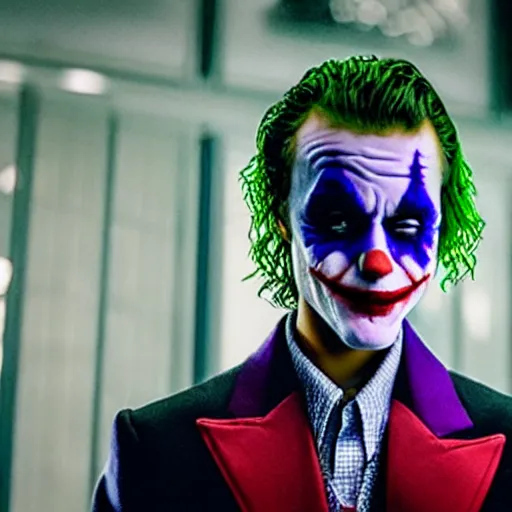 Image similar to movie still of justin bieber as the joker