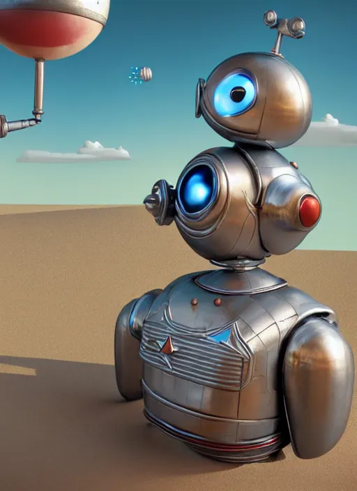 Image similar to highly detailed closeup, profile portrait of a tin toy 1 9 5 0 s robot spaceport, bikini, unreal engine, nicoletta ceccoli, mark ryden, earl norem, lostfish, global illumination, detailed and intricate environment