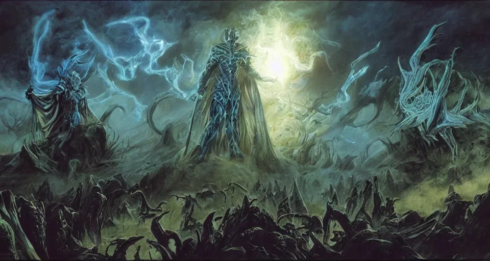 Image similar to concept art of the supernal realm'the primal wild'from the modern supernatural arcane magical thriller tabletop rpg'mage : the awakening ', by david mattingly and alan lee and michael whelan and michael william kaluta and francisco goya. realistic 8 k matte painting with photorealistic hd lighting.