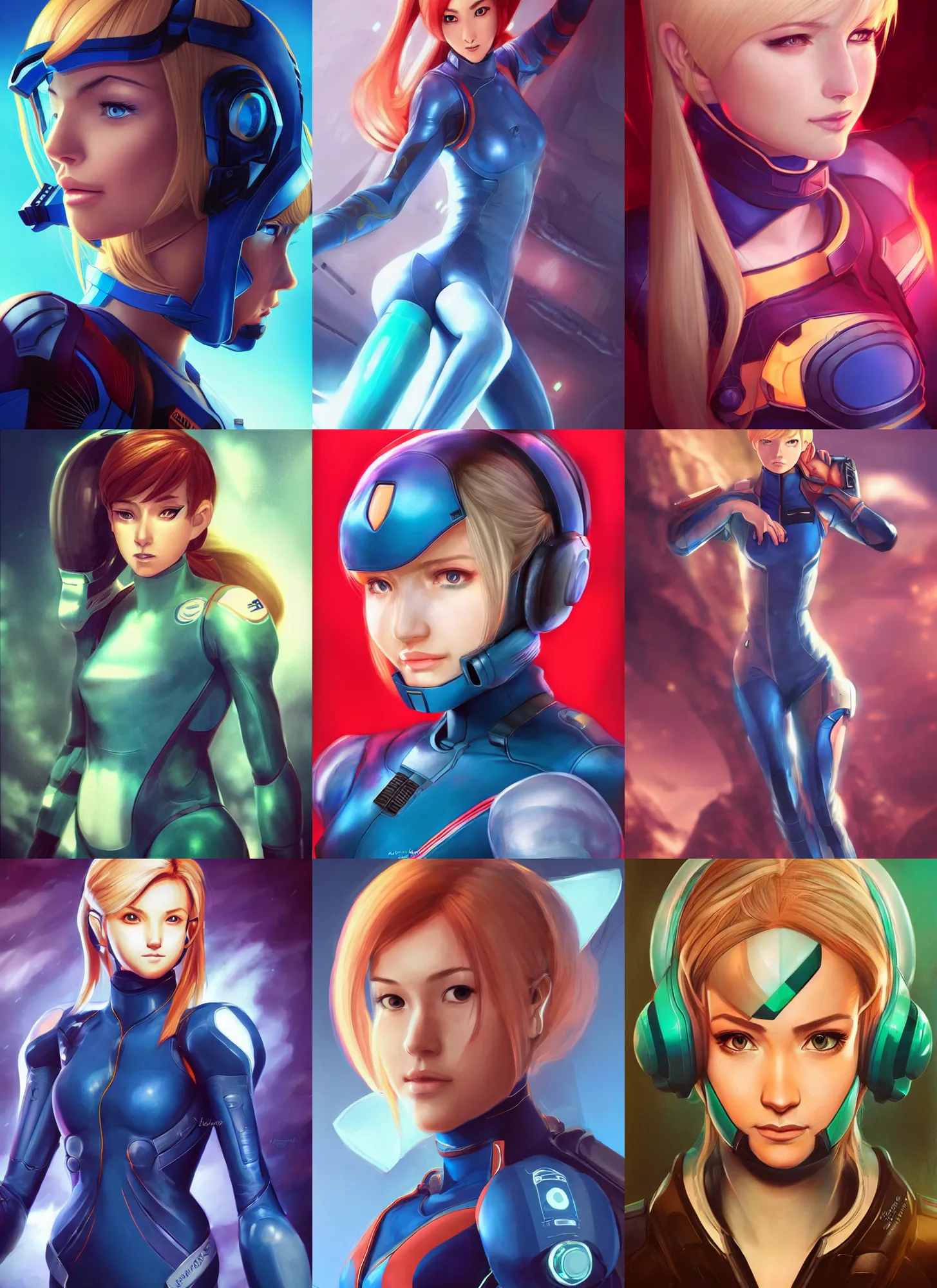 Prompt: beautiful portrait of a stunning pilot who looks like Zero Suit Samus , character design by Ross Tran, detailed, soft lighting