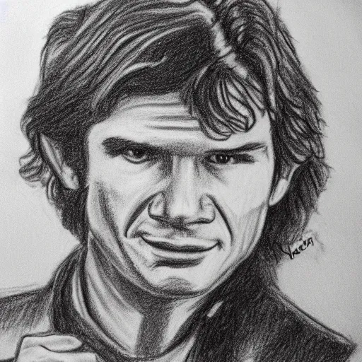 Prompt: my child's drawing of han solo, crayon