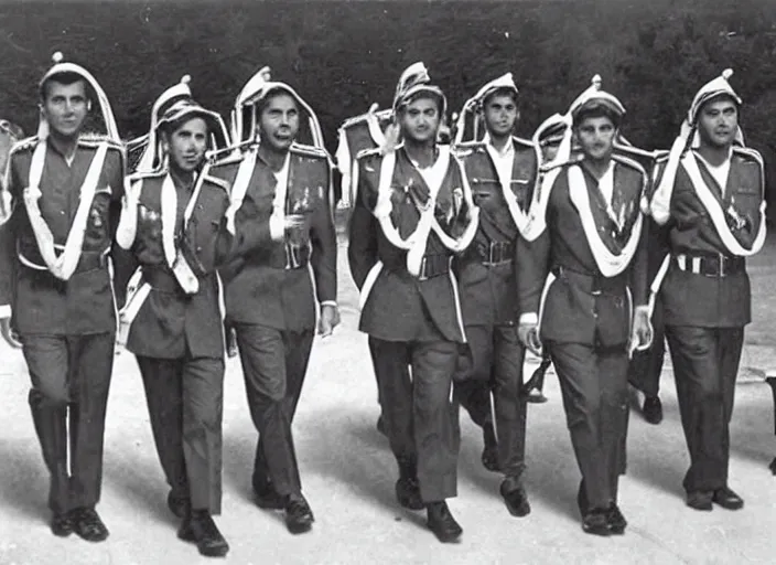 Image similar to saudi military band in 1950s, old photograph