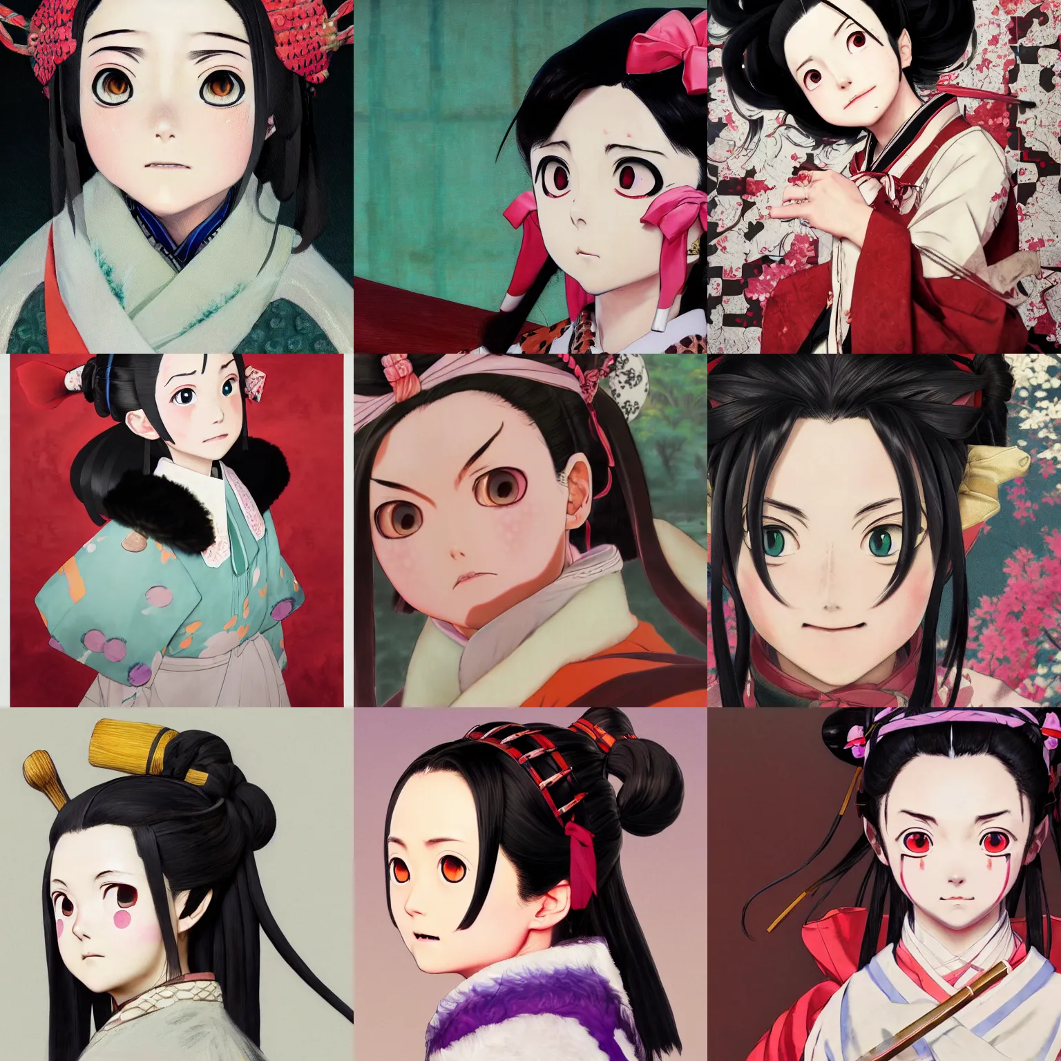 Prompt: a masterpiece portrait painting of nezuko kamad ( from demon slayer : kimetsu no yaiba ), by norman rockwell, 4 k, 8 k, ultra realistic, hyperrealistic, extreme details, unreal engine 5