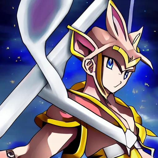 Image similar to rabbit warrior - swordsman, yugioh style