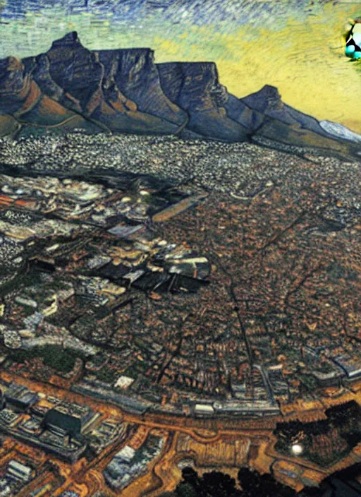 Image similar to hyper realistic cape town city,. painted by vincent van gogh and chiara bautista and norman rockwell and greg rutkowski weta studio, and lucasfilm