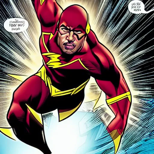 Image similar to The Rock starring as the Flash in the Flash comics