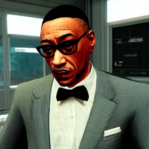 Prompt: Giancarlo Esposito aka Gus Fring from Better Call Saul as a GTA character portrait, Grand Theft Auto, GTA cover art