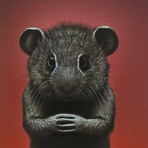 Image similar to a hamster in the style of Zdzisław Beksiński and HR Giger