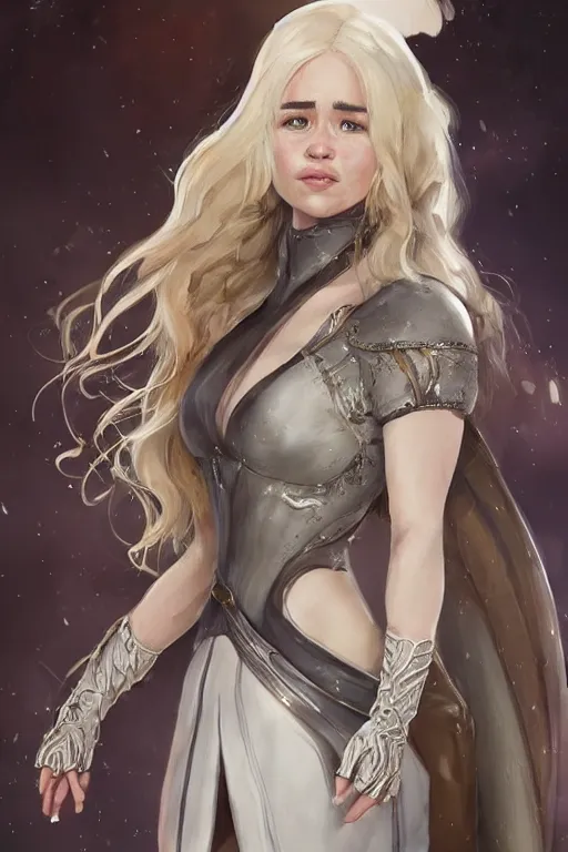 Prompt: Emilia Clarke wearing Yang Xiao Long outfit from Rwby, cute, fantasy, intricate, elegant, highly detailed, digital painting, 4k, HDR, concept art, smooth, sharp focus, illustration, art by artgerm and H R Giger