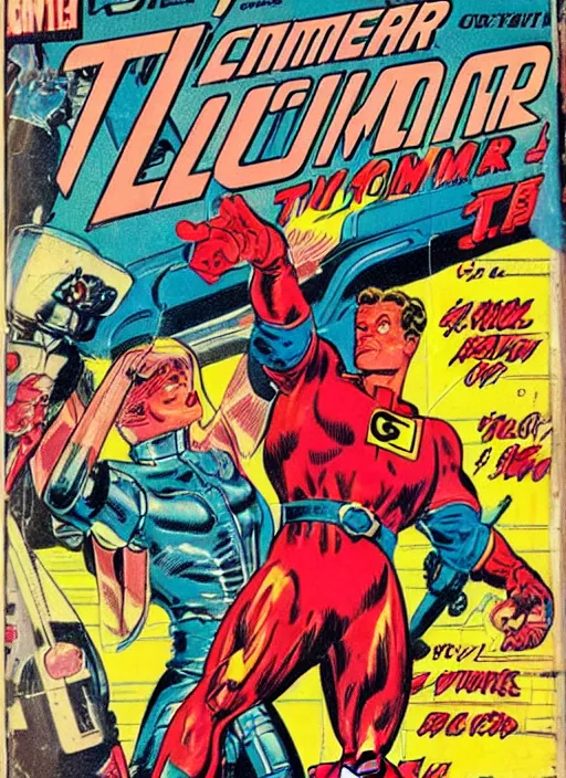 Image similar to vintage comic book cover with terminator