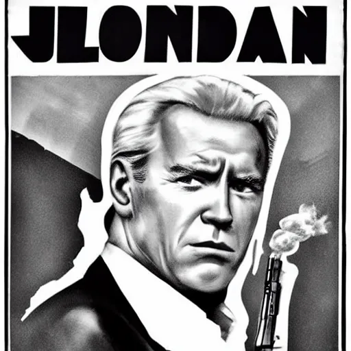 Prompt: noir movie poster of Joe Biden holding a smoking handgun