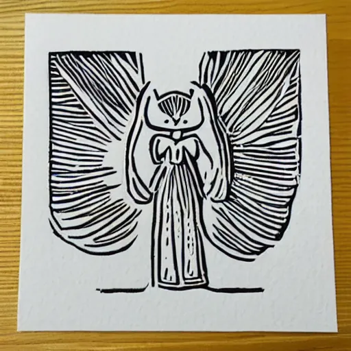 Prompt: linocut angel happy cat