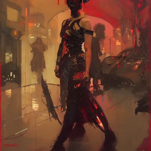 Image similar to cyberpunk, intricate, elegant, highly detailed, greg manchess, mucha, liepke, ruan jia, jeffrey catherine jones, ridley scott