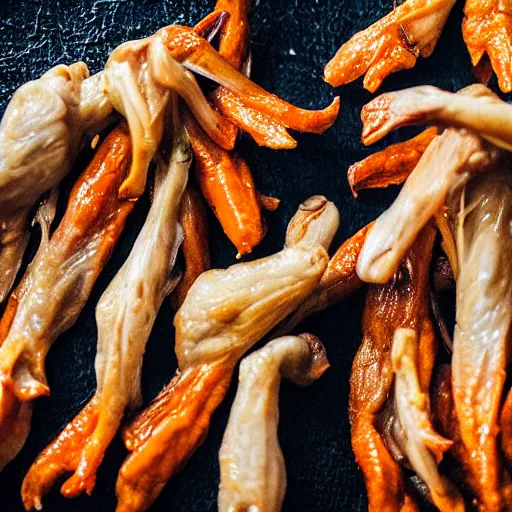 Image similar to high resolution photo of chicken feet, michelin star, very tasty, food photography, instagram, trending