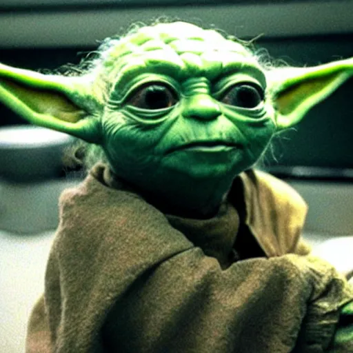 Image similar to photo of yoda sitting on the toilet