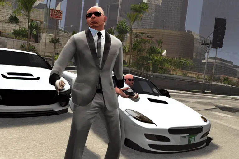 Prompt: pitbull mr. worldwide in a ps 3 game, gta