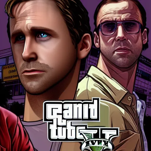 Prompt: gta v covert art by stephen bliss of ryan gosling