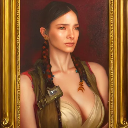 Image similar to portrait of a venutian woman ( 3 5 ) from venus in 2 0 2 1, an oil painting by ross tran and thomas kincade