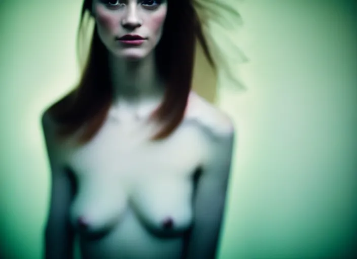 Image similar to kodak portra 4 0 0 photo portrait of a beautiful woman in style of paolo roversi, lightpainting motion blur, elegant, soft coloured gel lighting, highly detailed, sharp focus, ethereal, out worldly colours, emotionally evoking, head in focus, soft blur coloured gel light dreamy, volumetric lighting