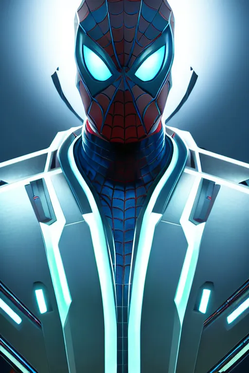 Prompt: futuristic portrait art of an armored cyberpunk spiderman, futuristic style spiderman, cyberpunk, game screenshot from no man's sky 2 0 7 7