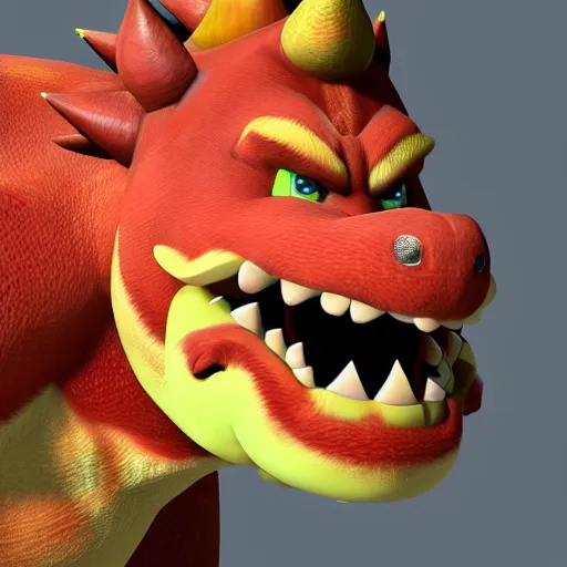 Prompt: realistic bowser, 8 k, hd, highly detailed, monstrous