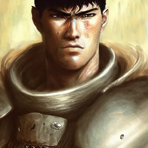 Image similar to portrait of guts from berserk,, extremely detailed, made by wlop and maxwell boas