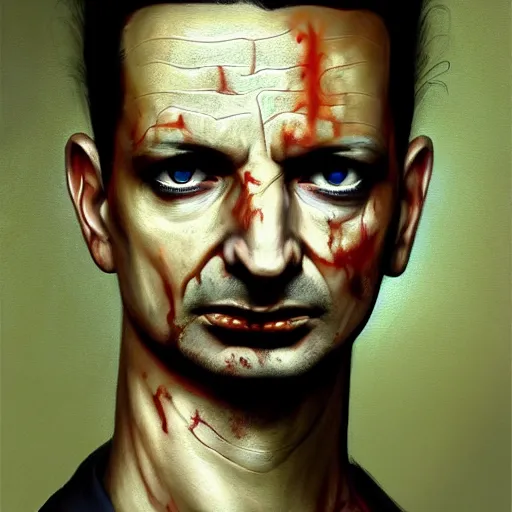 Image similar to color portrait of a young dave gahan turned into a zombie, 7 days to die zombie, fine art, award winning, intricate, soft light from the side, elegant, sharp focus, cinematic lighting, highly detailed, digital painting, 8 k concept art, art by z. w. gu, art by brom, art by michael hussar, masterpiece, 8 k