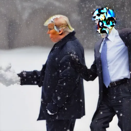 Prompt: obama and donald trump having snowball fight