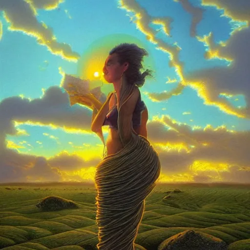 Image similar to bio-futurism,utopia,differential growth,beautiful sunset,michael whelan,photorealistic,detailed