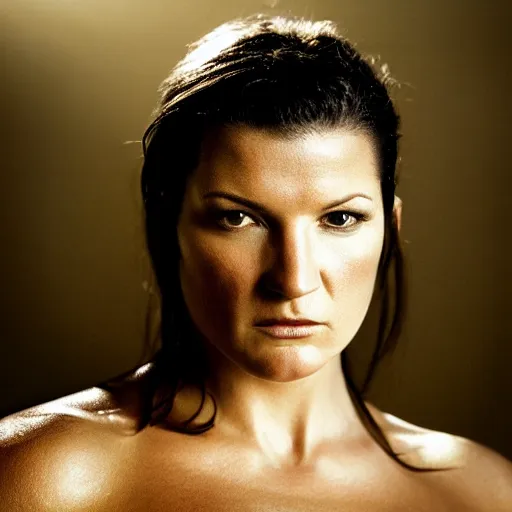 Image similar to dramatic lighting, a close - up studio photographic portrait of gina carano by steve mccurry