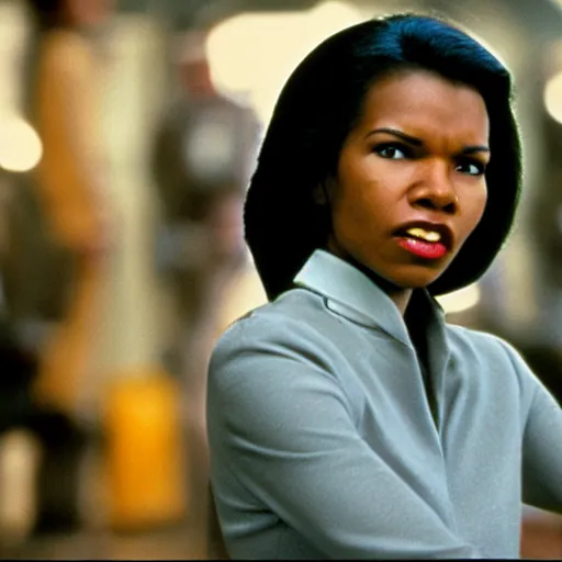 Prompt: young woman Condoleezza Rice as Han Solo in Star Wars, movie still, cinematic Eastman 5384 film