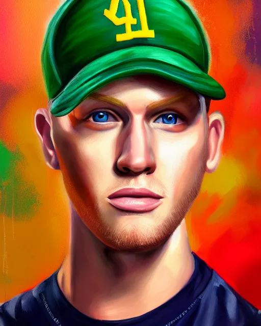 Prompt: colorful painting of a blond man with a baseball cap with propeller, matte painting, trending on art station, ultra - detailed, hq