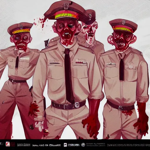 Image similar to zombie security 1 9 4 0 officers with a glowing red aura in beige uniforms in a brutalist office setting trending on artstation digital painting