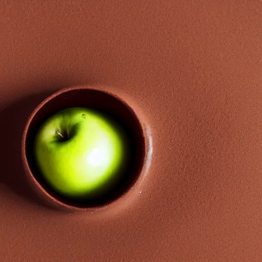 Image similar to an apple floating in chocolate milk 8k photo macro