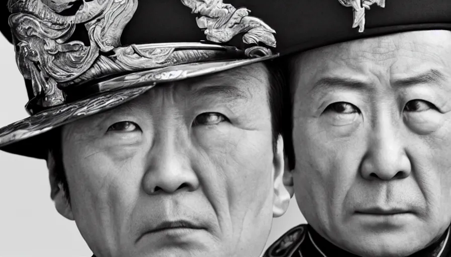 Image similar to hyper-realistic and anamorphic 2010s movie still close-up portrait of a chinese general, by Paolo Sorrentino, Leica SL2 50mm, beautiful color, high quality, high textured, detailed face