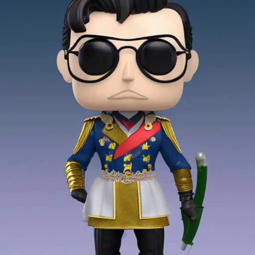 Image similar to 3 d render of funko pop figurine of simon bolivar. realistic. photo. photorealistic. detailed. high quality. high resolution. lossless quality. lossless. 8 k. hdr. 4 k. 8 k resolution. 1 6 k resolution