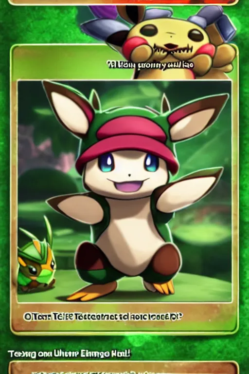 Image similar to teemo, a pokemon trading card of teemo, highly detailed pokemon trading card screenshot