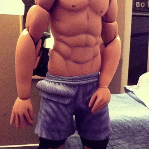 Image similar to “ a realistic detailed photo of a guy who is an attractive humanoid who is half robot and half humanoid, who is a male android, football player christian mccaffrey, shiny skin, posing like a statue, blank stare, on the bed, on display ”