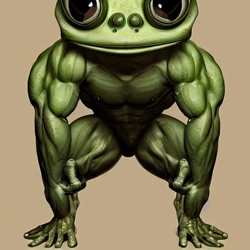 Prompt: bodybuilder pepe the frog, au naturel, hyper detailed, digital art, trending in artstation, cinematic lighting, studio quality, smooth render, unreal engine 5 rendered, octane rendered, art style by klimt and nixeu and ian sprigger and wlop and krenz cushart